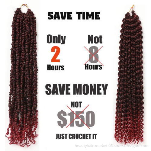 Factory Wholesale Price 18/24 inch Ombre Prelooped Synthetic Long Soft PreTwist Passion Twist Water Wave Crochet Braid Hair